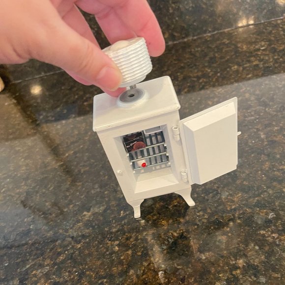 Dollhouse Metal Antique Monitor Top Refrigerator - with removable door and racks - Picture 2 of 11